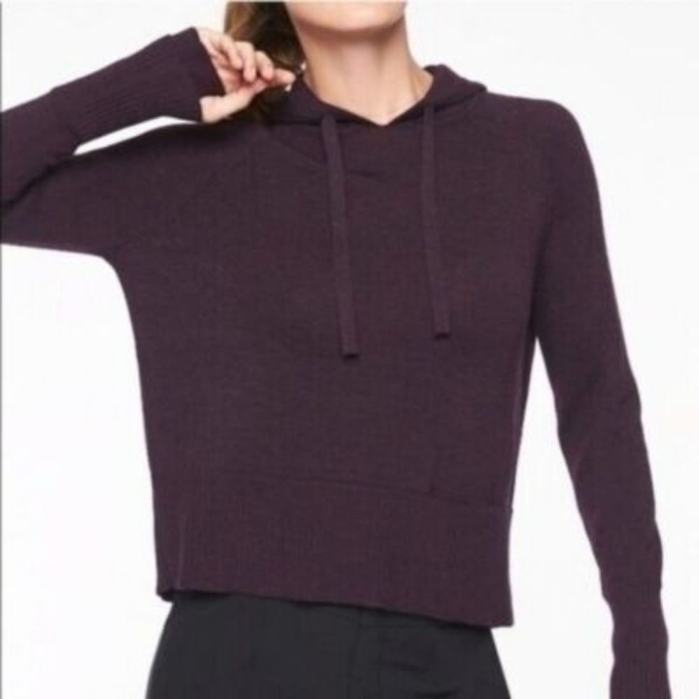 Athleta Verona Wool Hoodie Purple Crew Neck Sweater